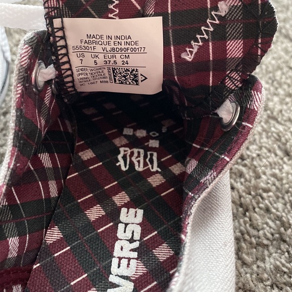 Converse all star double tongue gray burgundy plaid women’s size 7 sneakers - Picture 4 of 5
